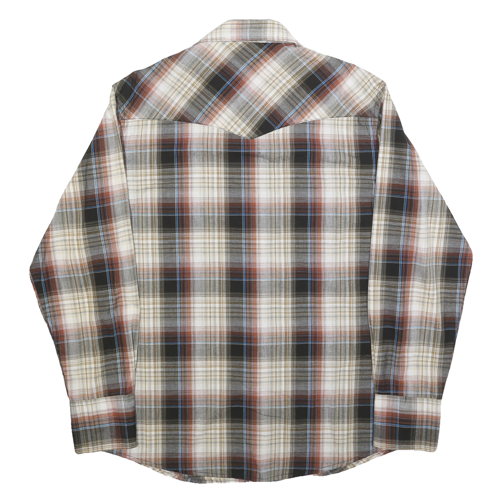 WRANGLER Mens Beige Brown Plaid Western Shirt M Casual Button-Down Cotton Blend