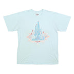 ONEITA Womens Light Blue Graphic T-Shirt XL Short Sleeve Crew Neck Cotton Blend