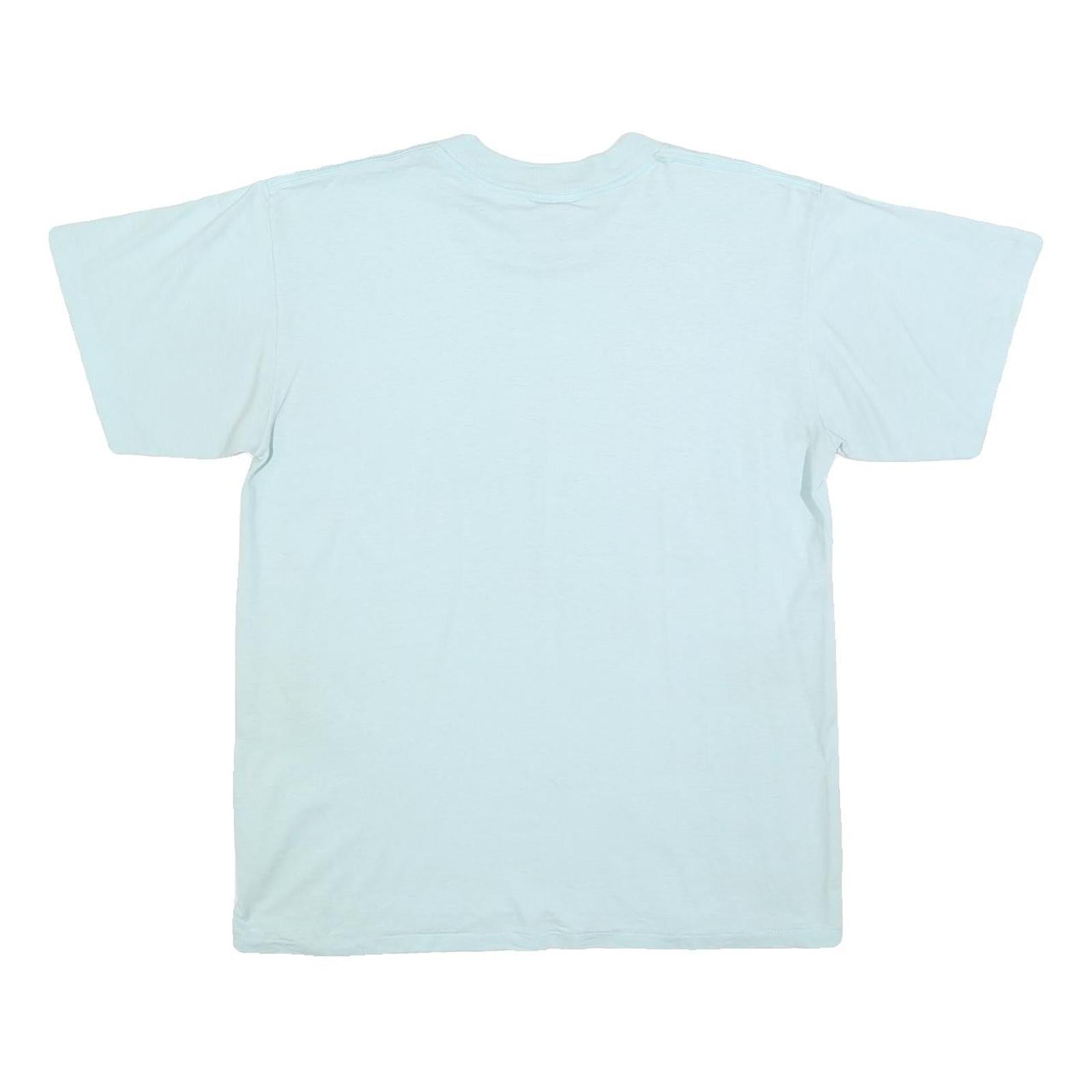 ONEITA Womens Light Blue Graphic T-Shirt XL Short Sleeve Crew Neck Cotton Blend