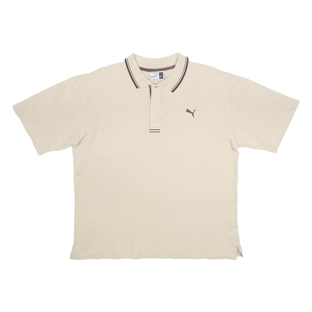 PUMA Mens Beige & Maroon Short Sleeve Plain L Polo Shirt Cotton Blend Classic