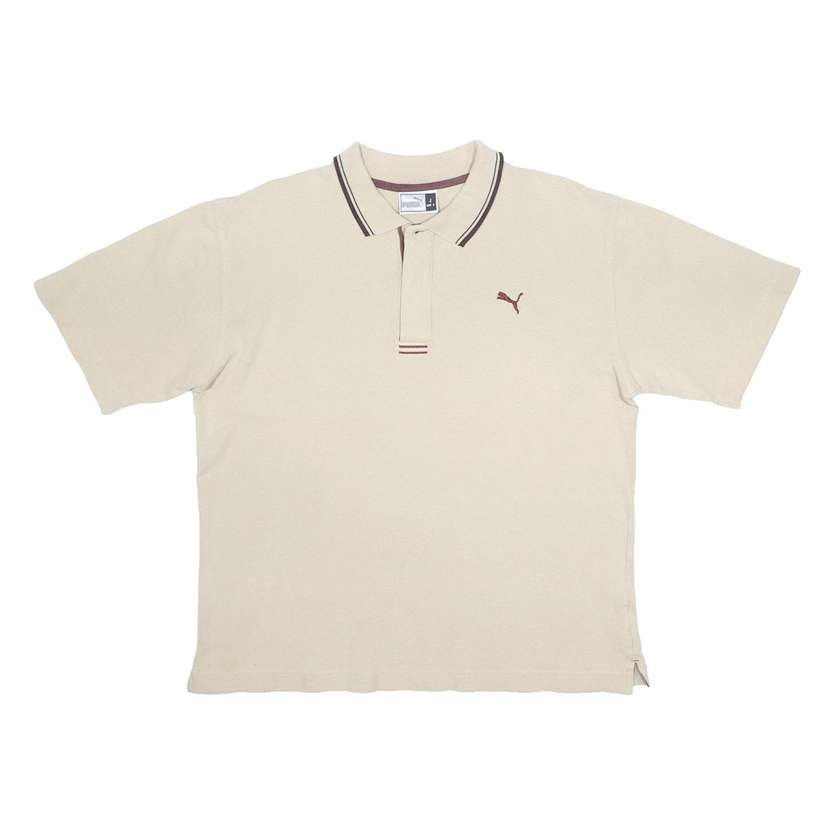 PUMA Mens Beige & Maroon Short Sleeve Plain L Polo Shirt Cotton Blend Classic