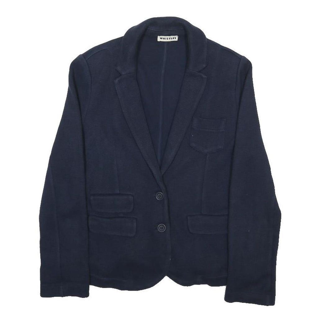 WHISTLES Womens Navy Blue Cotton Blazer Jacket UK 12 Plain Button Closure