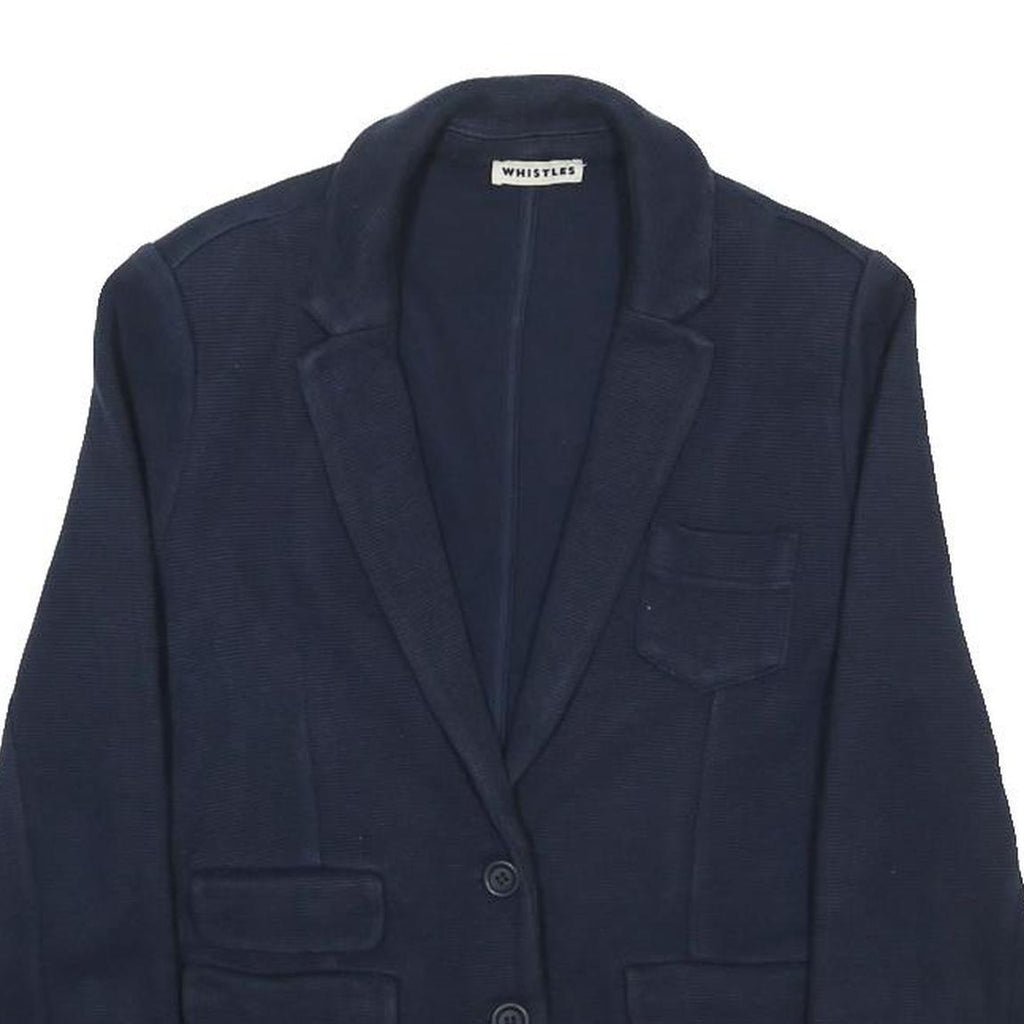 WHISTLES Womens Navy Blue Cotton Blazer Jacket UK 12 Plain Button Closure
