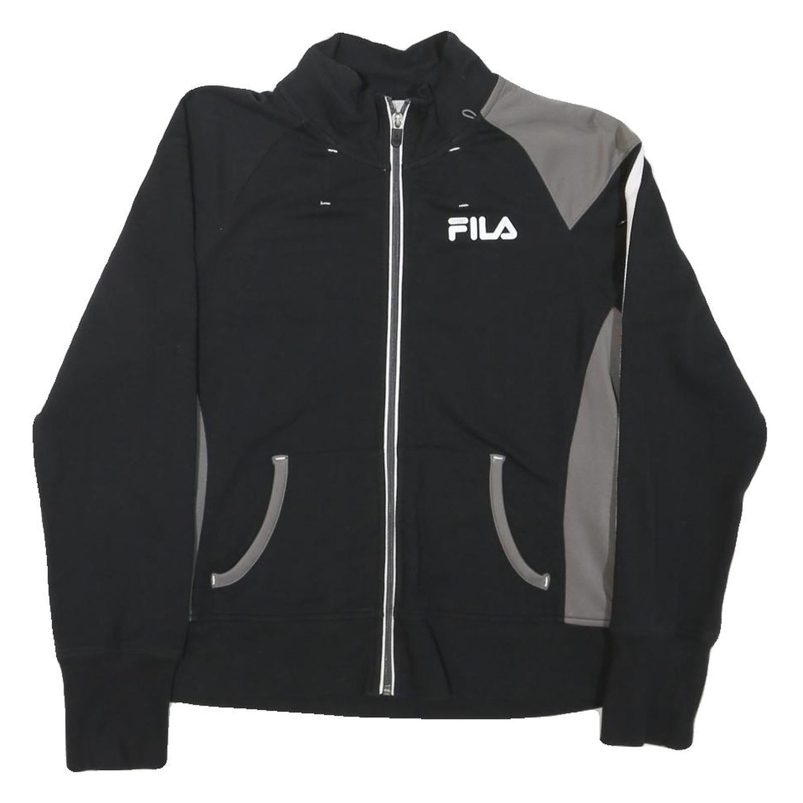 FILA Womens Black & Grey Track Jacket L Polyester Blend Zip Sportswear