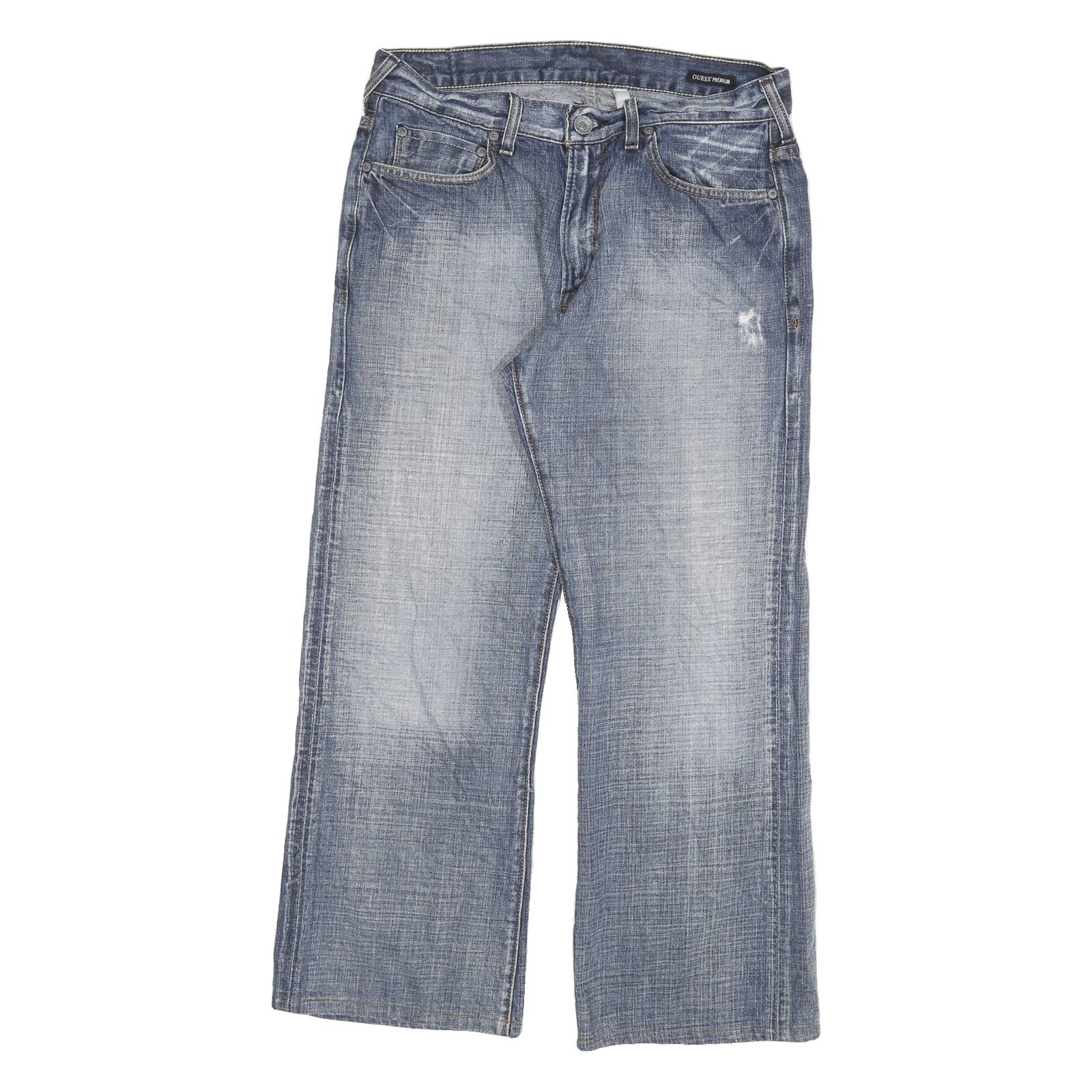 GUESS Mens Blue Regular Fit Straight Leg Denim Medium Wash W32 L27 Jeans Classic