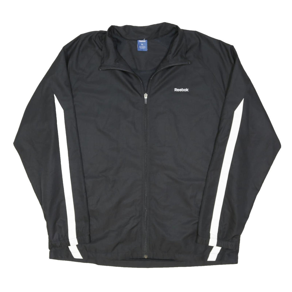 REEBOK Mens Black & White Zip Jacket XL Polyester Blend Plain Sportswear Fitness