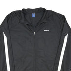 REEBOK Mens Black & White Zip Jacket XL Polyester Blend Plain Sportswear Fitness
