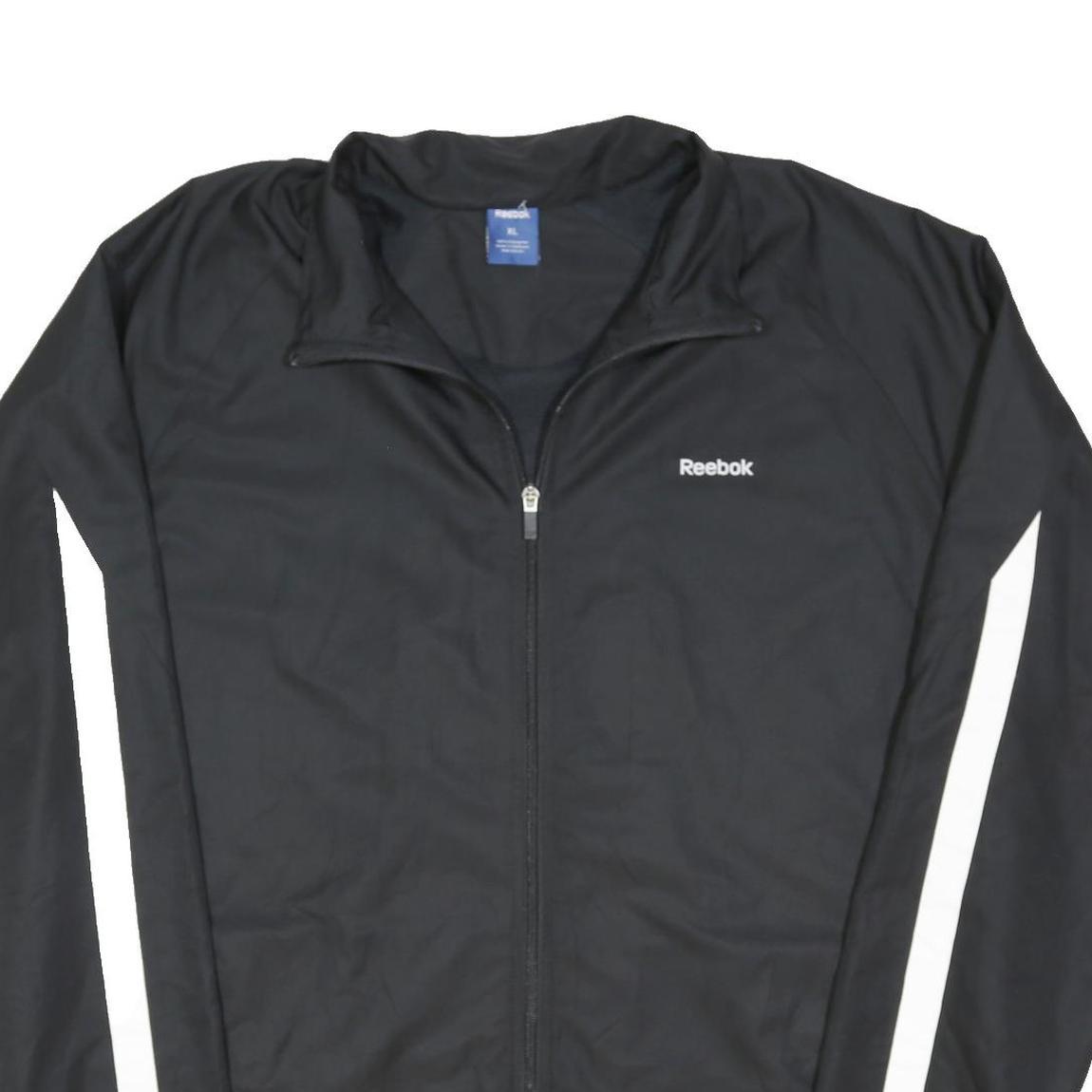 REEBOK Mens Black & White Zip Jacket XL Polyester Blend Plain Sportswear Fitness