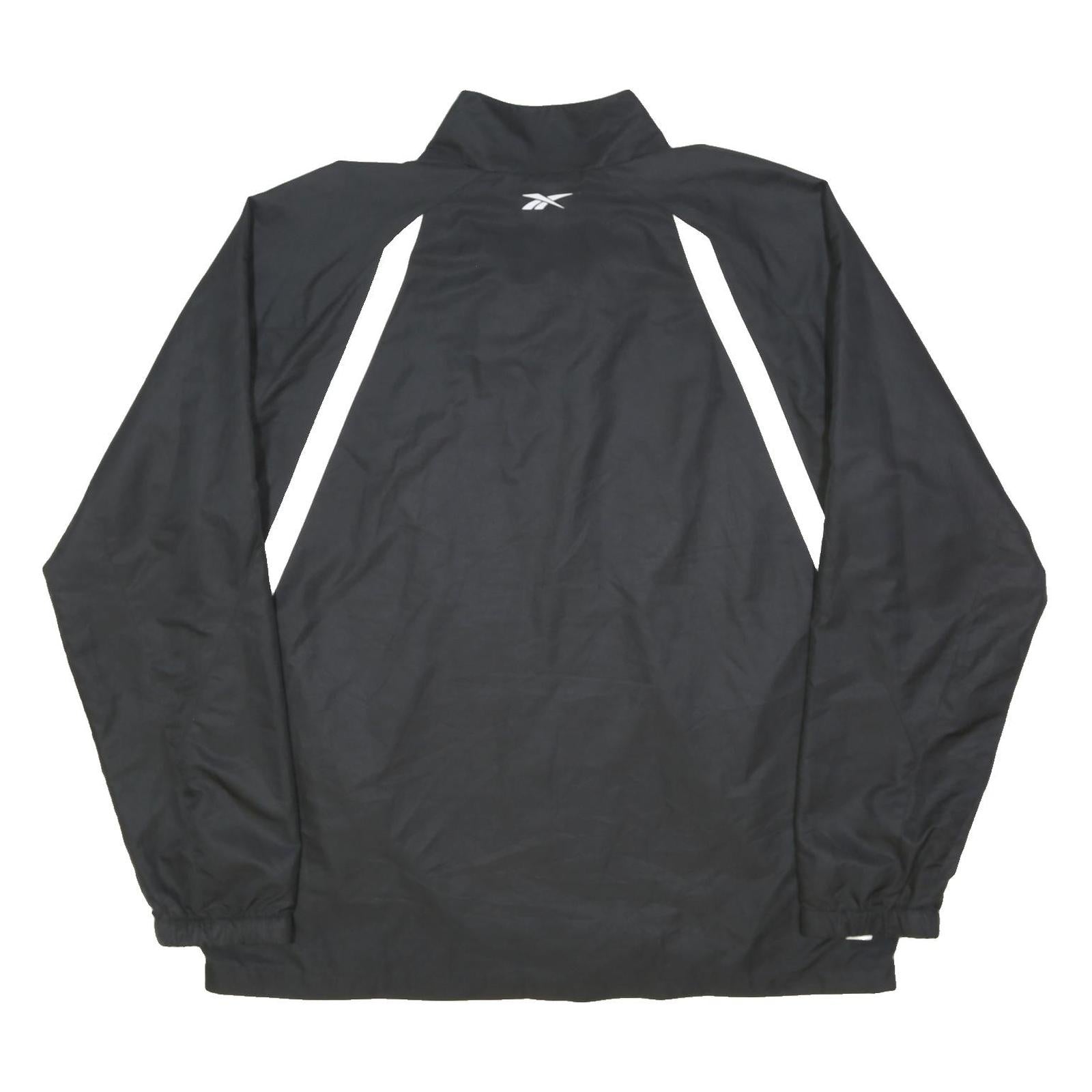 REEBOK Mens Black & White Zip Jacket XL Polyester Blend Plain Sportswear Fitness