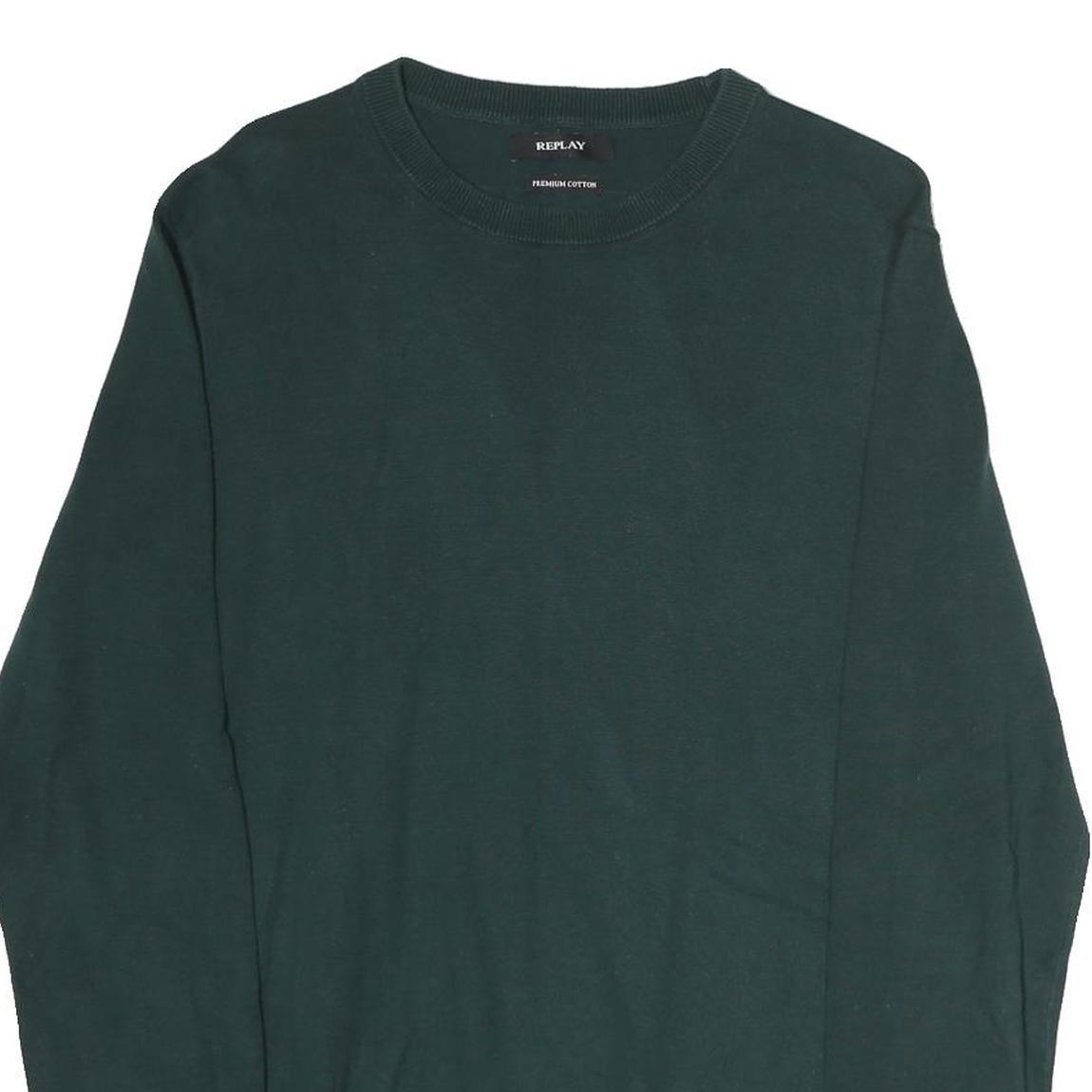 REPLAY Mens Green Jumper Plain Crew Neck Basic Knit M Casual Everyday Cotton