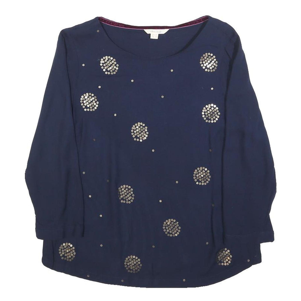 WHITE STUFF Womens Navy Blue Printed Long Sleeve Round Neck Top UK 10