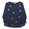 WHITE STUFF Womens Navy Blue Printed Long Sleeve Round Neck Top UK 10