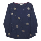 WHITE STUFF Womens Navy Blue Printed Long Sleeve Round Neck Top UK 10
