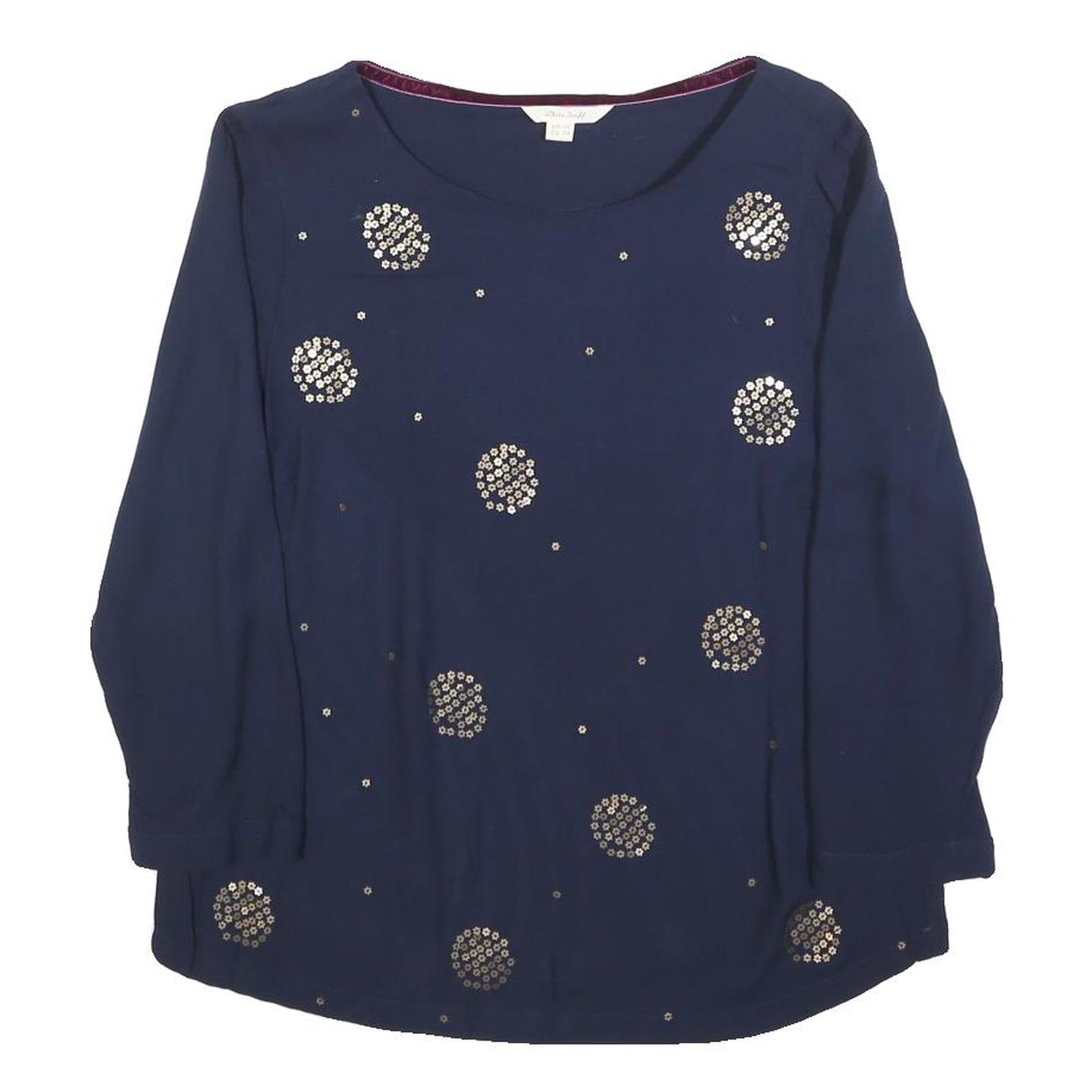 WHITE STUFF Womens Navy Blue Printed Long Sleeve Round Neck Top UK 10