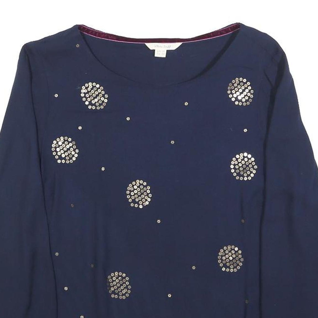 WHITE STUFF Womens Navy Blue Printed Long Sleeve Round Neck Top UK 10