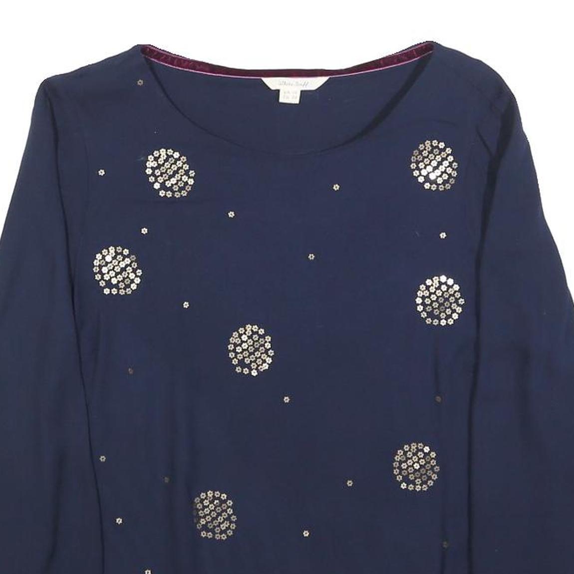 WHITE STUFF Womens Navy Blue Printed Long Sleeve Round Neck Top UK 10