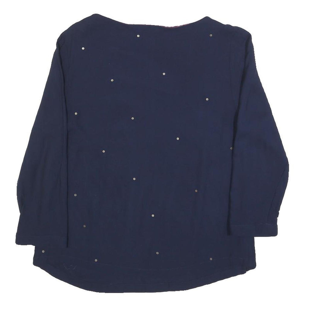 WHITE STUFF Womens Navy Blue Printed Long Sleeve Round Neck Top UK 10