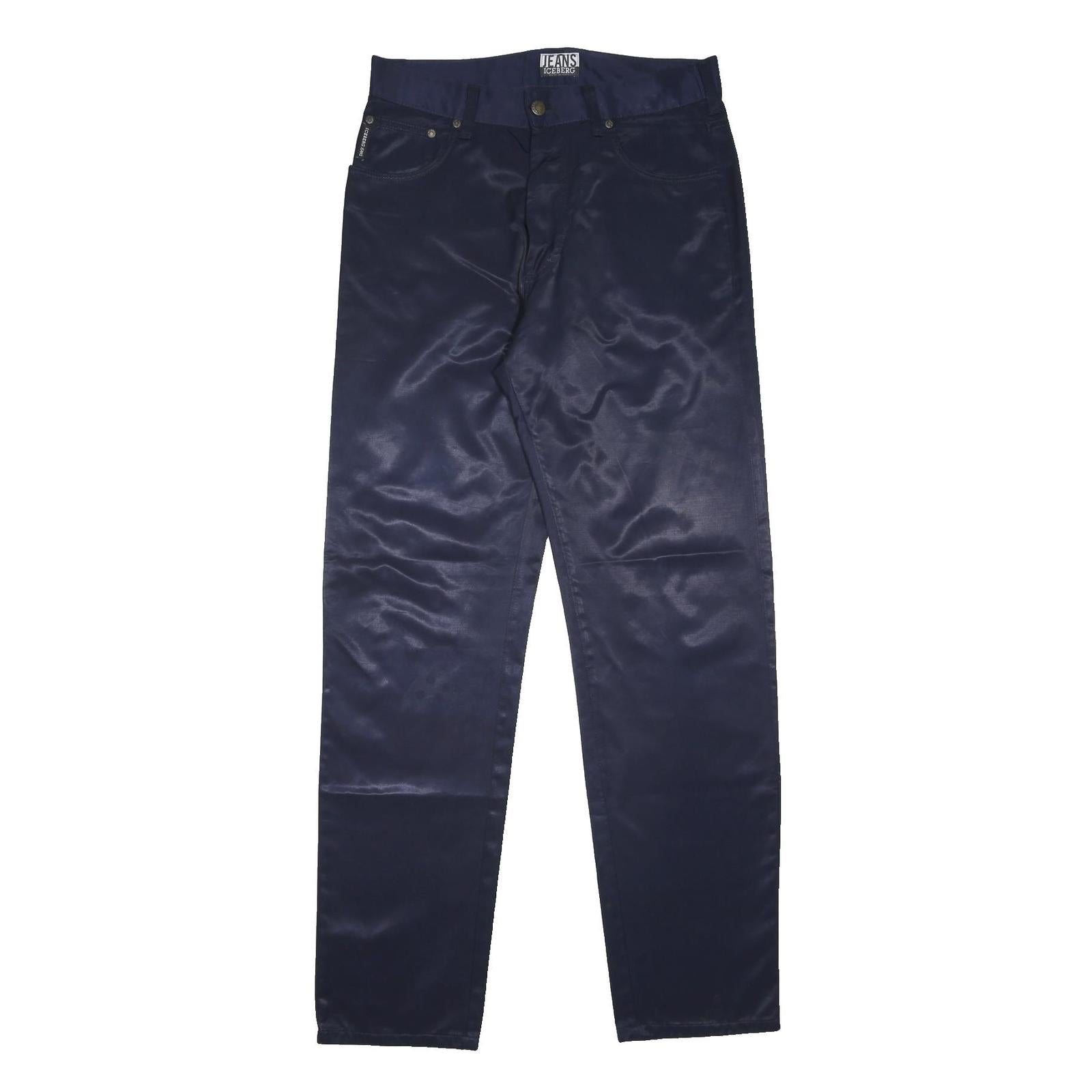 ICEBERG Mens Cotton Blend Navy Slim Tapered Trousers W30 L30 Casual Smart