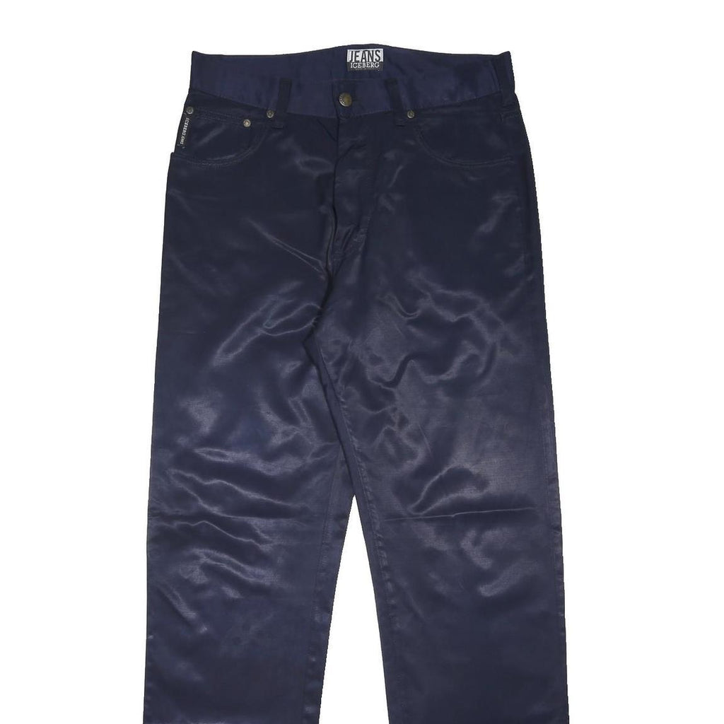 ICEBERG Mens Cotton Blend Navy Slim Tapered Trousers W30 L30 Casual Smart