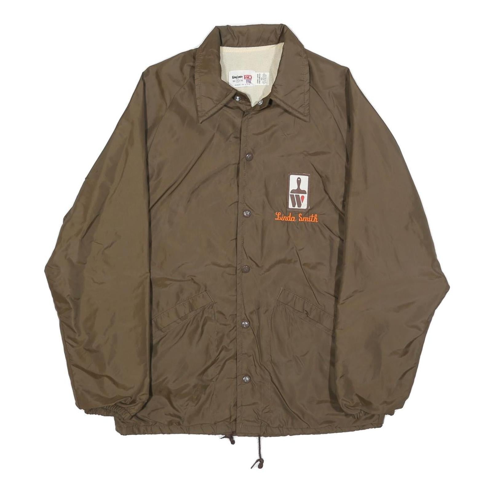 KING LOUIE Mens Brown Button Jacket S Polyester Plain Workwear Coat