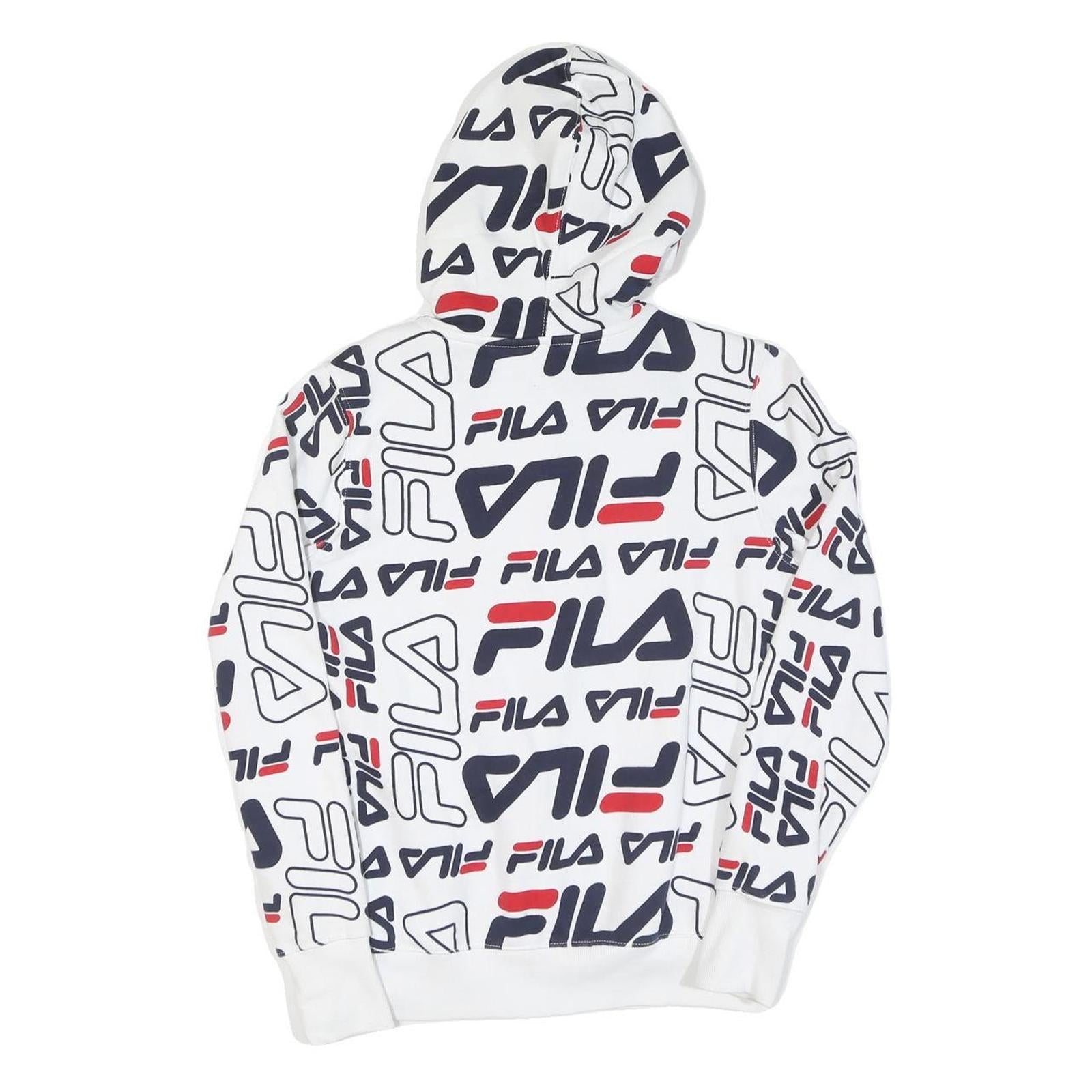 FILA Womens White & Navy Logo Print Zip Up Hoodie UK 10