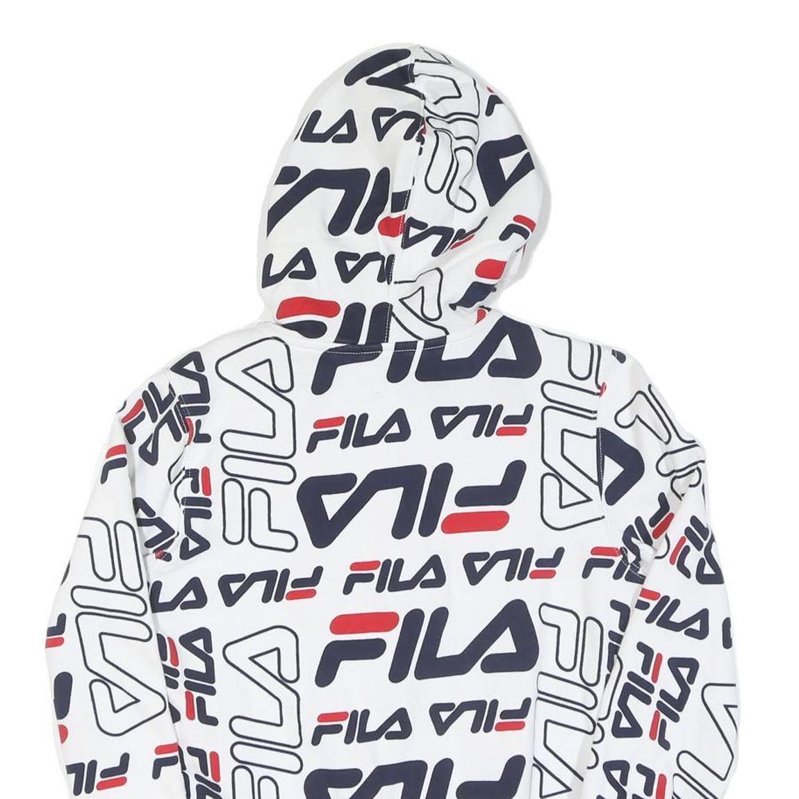 FILA Womens White & Navy Logo Print Zip Up Hoodie UK 10