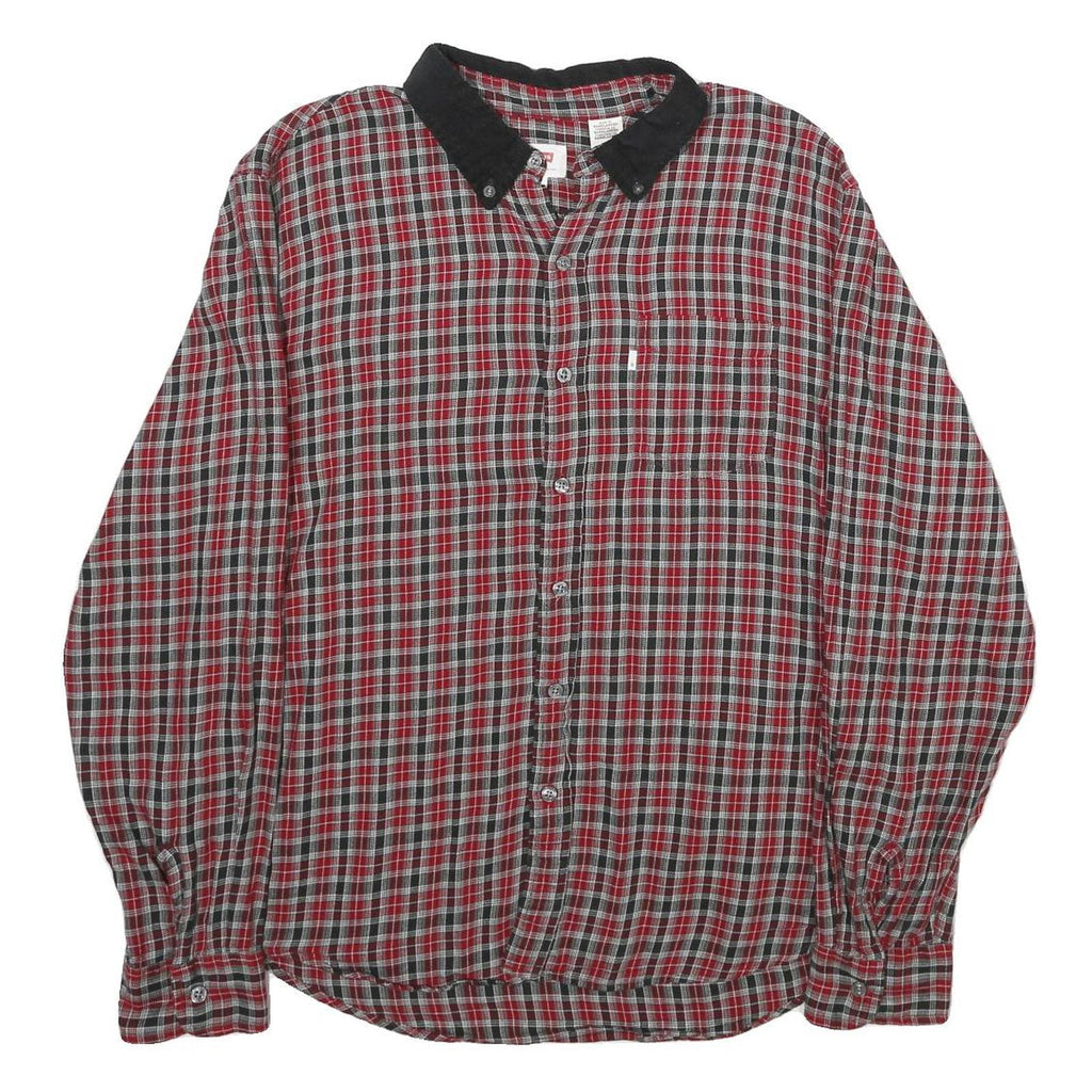 LEVI'S Mens Red Black Check Shirt L Cotton Long Sleeve Button Collar Casual