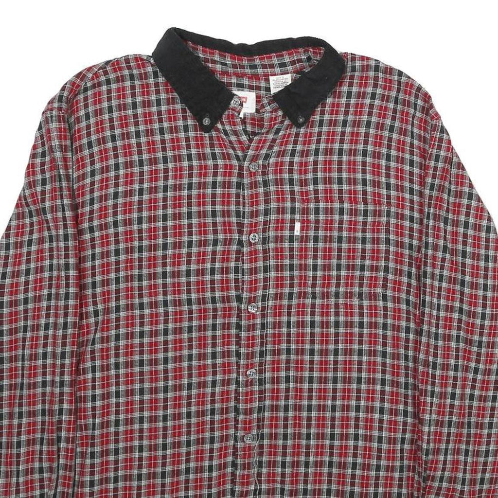 LEVI'S Mens Red Black Check Shirt L Cotton Long Sleeve Button Collar Casual