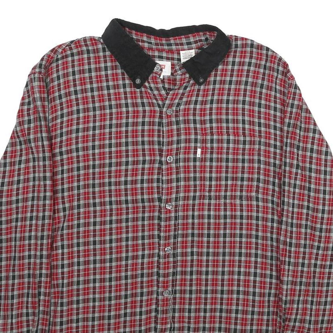 LEVI'S Mens Red Black Check Shirt L Cotton Long Sleeve Button Collar Casual
