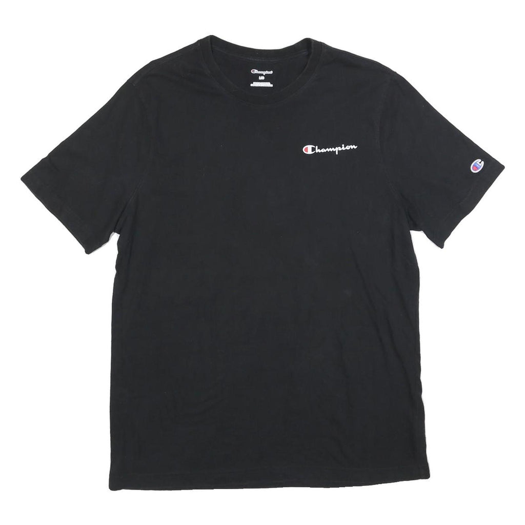 CHAMPION Mens Black Graphic T-Shirt L Short Sleeve Crew Neck Logo Print