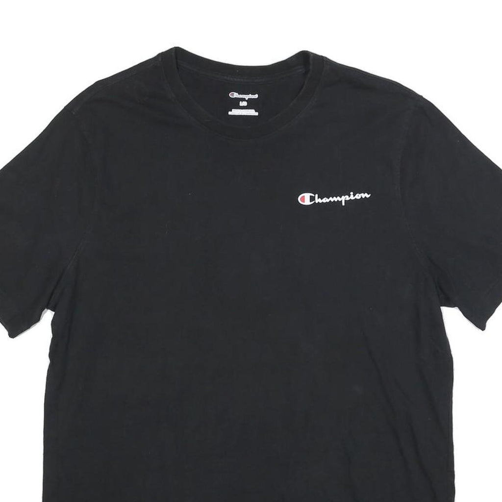 CHAMPION Mens Black Graphic T-Shirt L Short Sleeve Crew Neck Logo Print