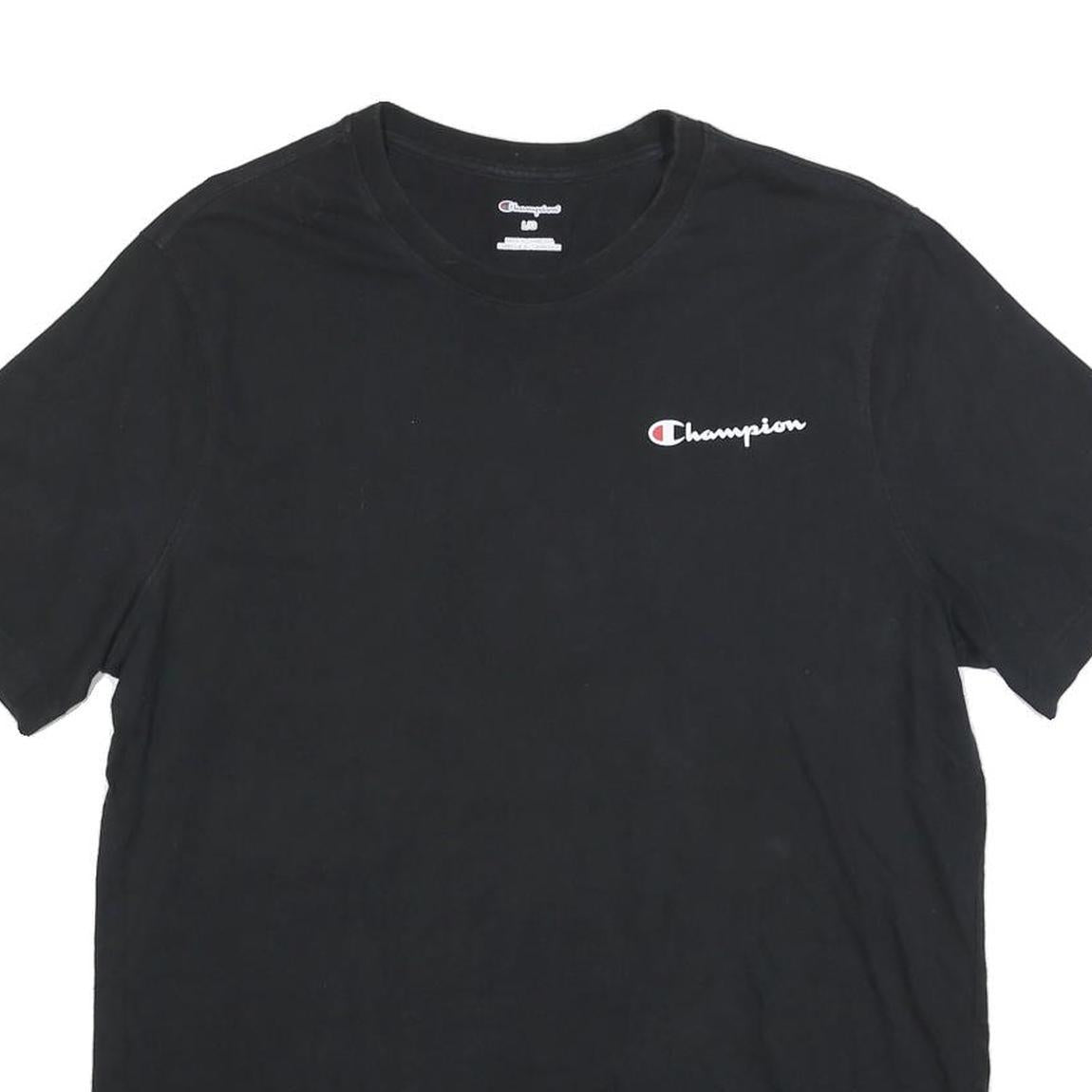 CHAMPION Mens Black Graphic T-Shirt L Short Sleeve Crew Neck Logo Print