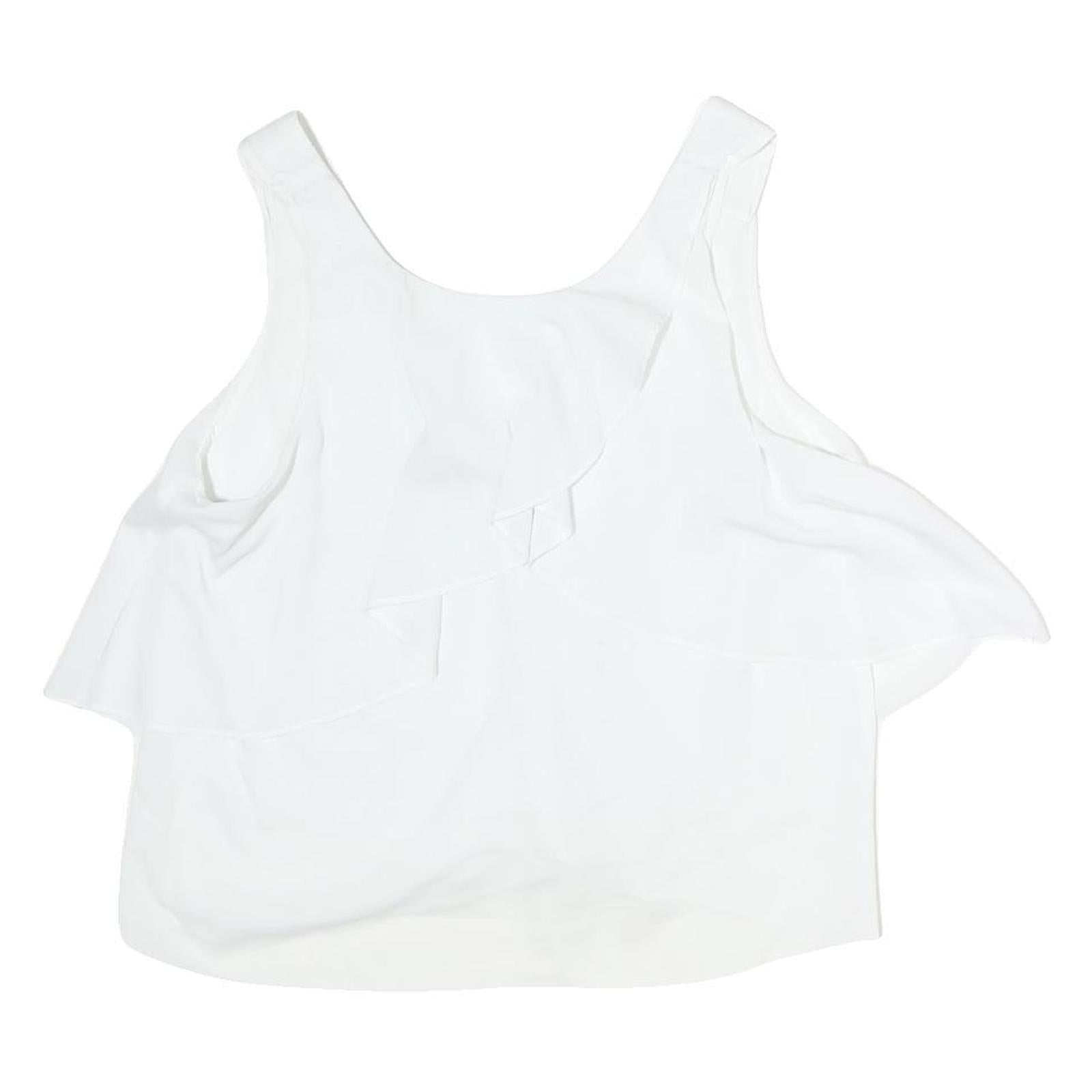 TRAFALUC Womens White Basic Sleeveless Round Neck Plain M Summer Top