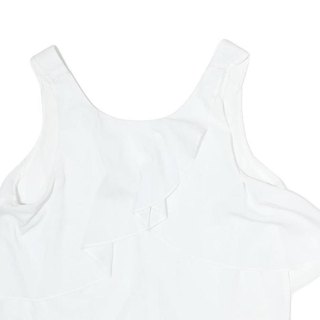 TRAFALUC Womens White Basic Sleeveless Round Neck Plain M Summer Top