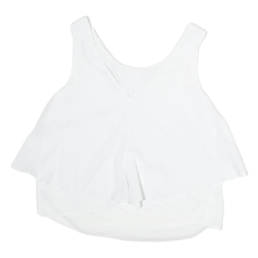 TRAFALUC Womens White Basic Sleeveless Round Neck Plain M Summer Top