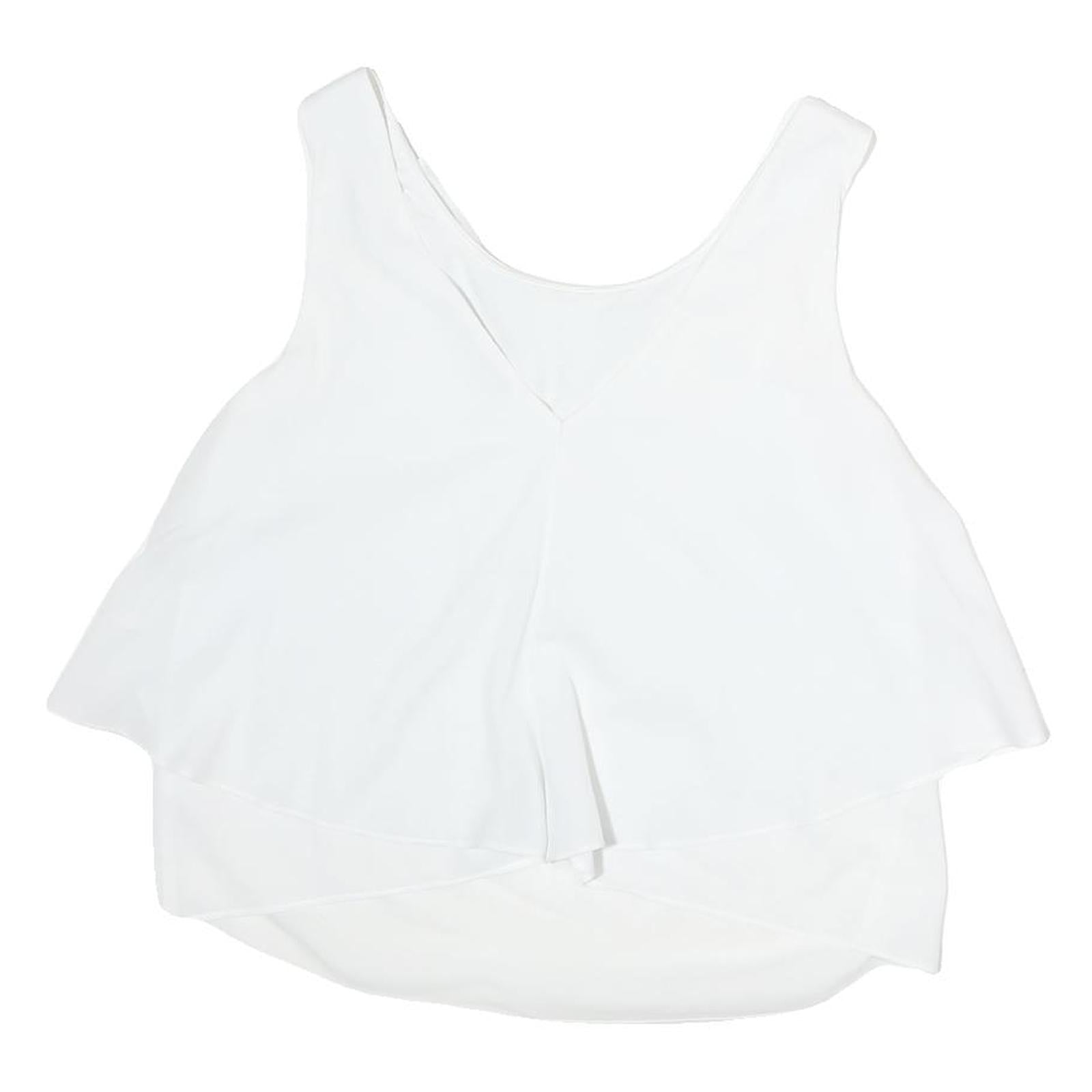 TRAFALUC Womens White Basic Sleeveless Round Neck Plain M Summer Top