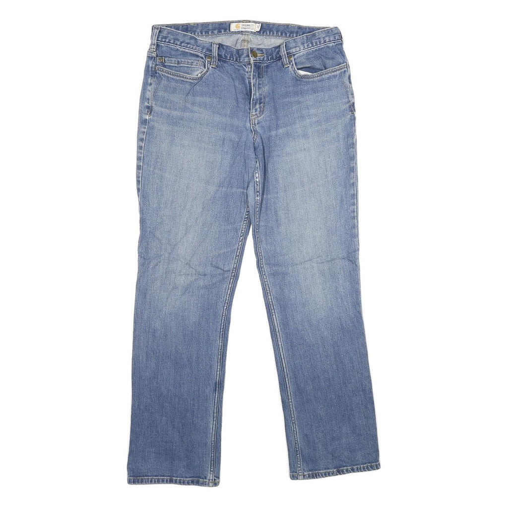 CARHARTT Womens Classic Blue Denim Straight Leg Jeans W34 L30 Cotton Blend Zip