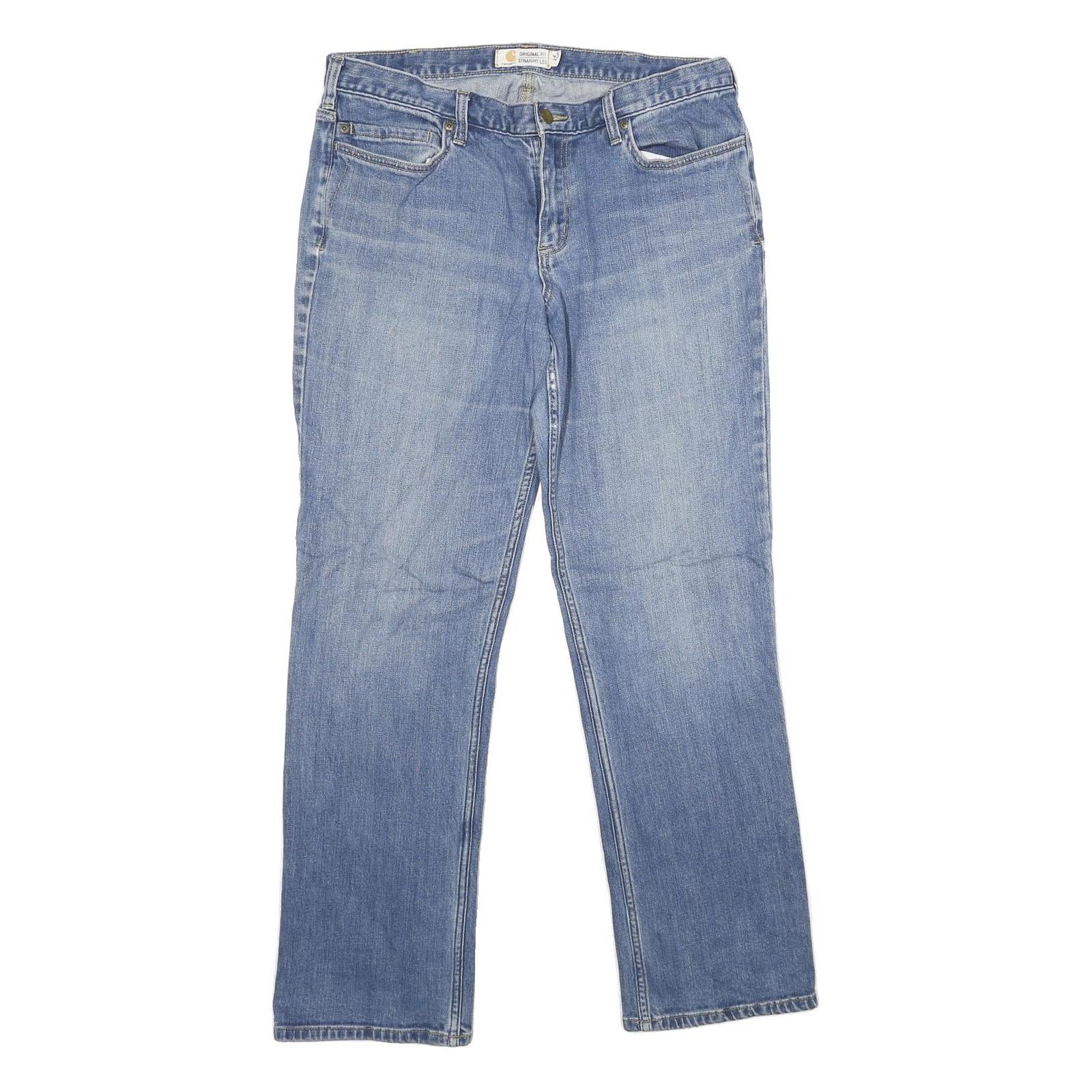 CARHARTT Womens Classic Blue Denim Straight Leg Jeans W34 L30 Cotton Blend Zip