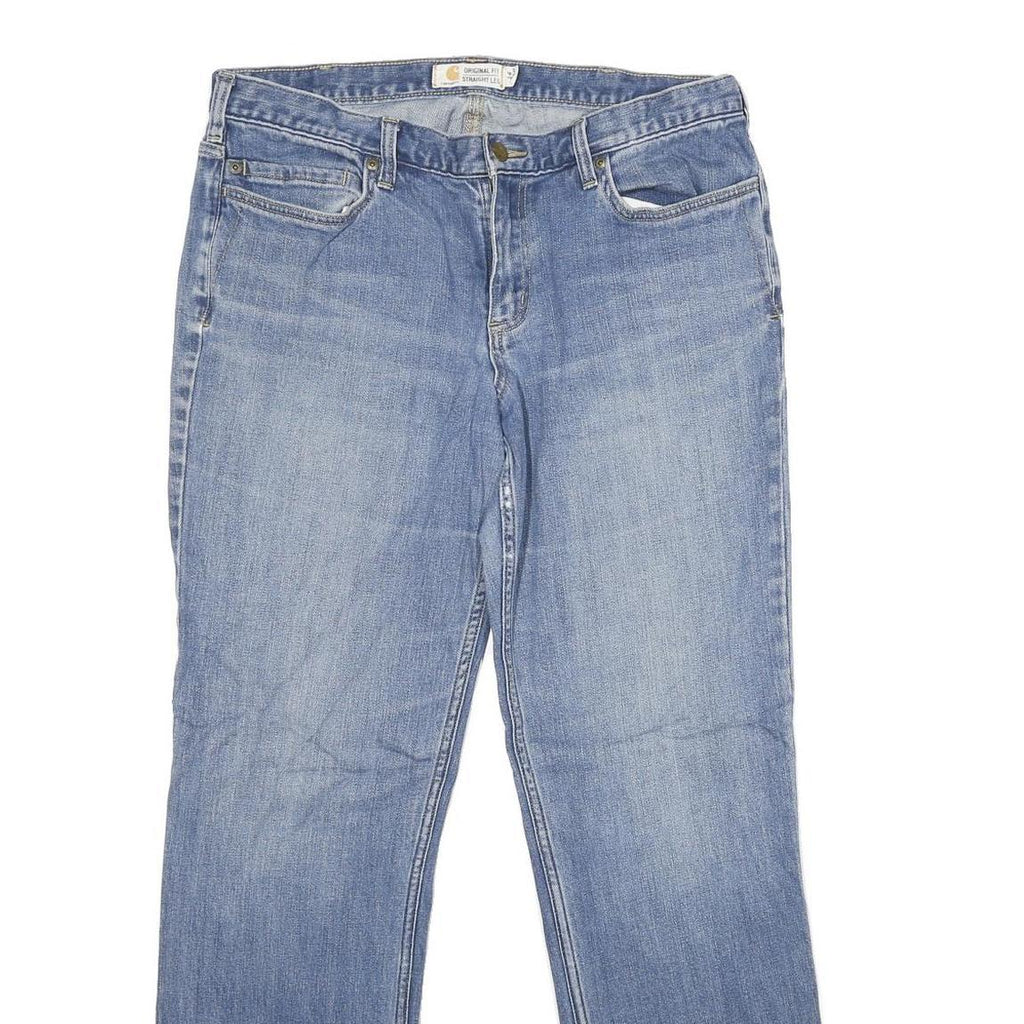 CARHARTT Womens Classic Blue Denim Straight Leg Jeans W34 L30 Cotton Blend Zip