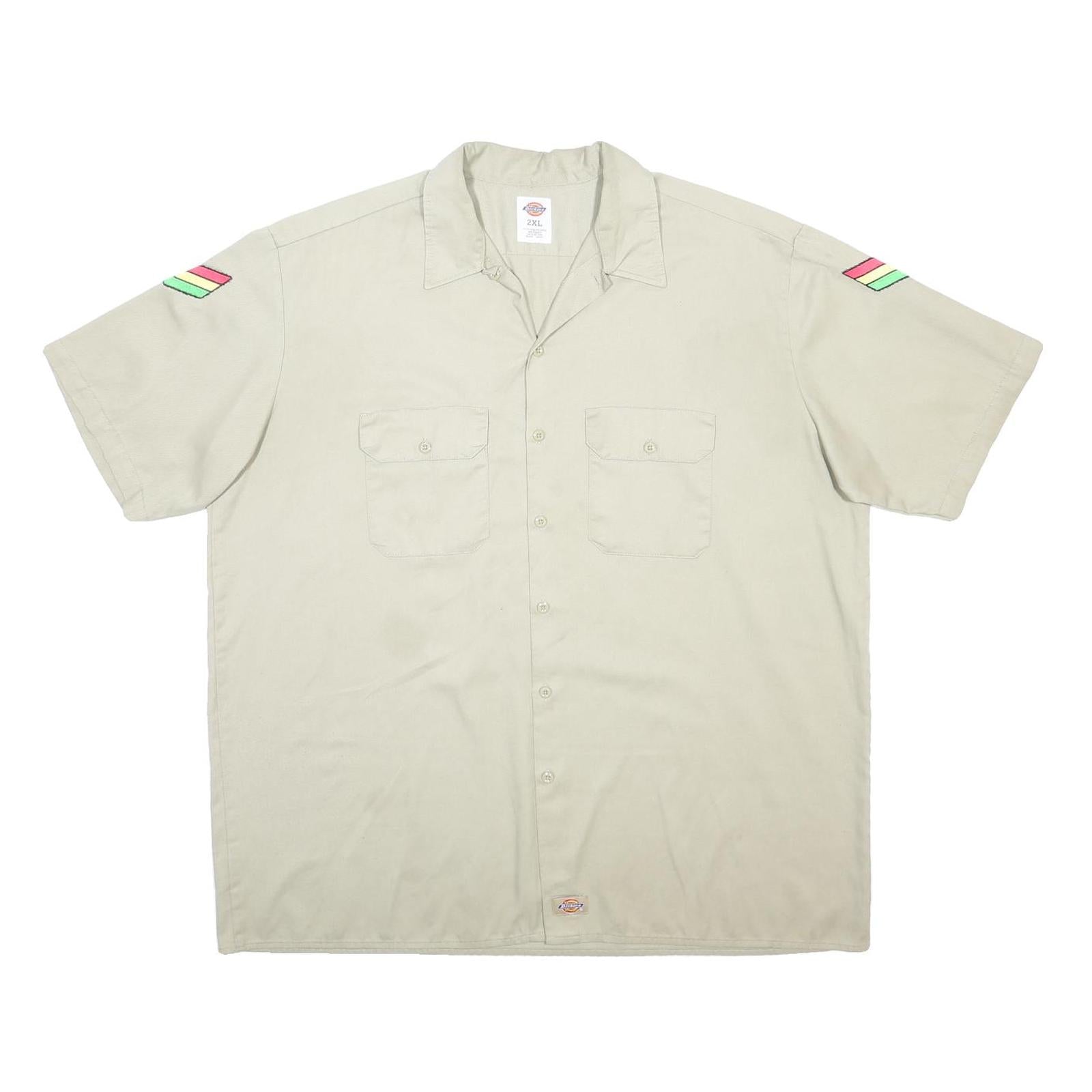DICKIES Mens Beige Workwear Shirt 2XL Cotton Blend Short Sleeve Button