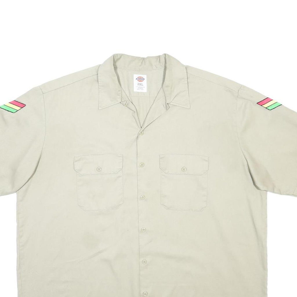 DICKIES Mens Beige Workwear Shirt 2XL Cotton Blend Short Sleeve Button