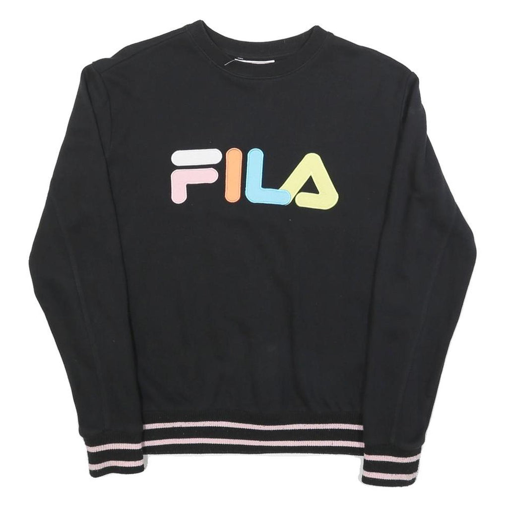FILA Womens Black Cotton Blend Crew Neck S Logo Sweatshirt Pullover Casual