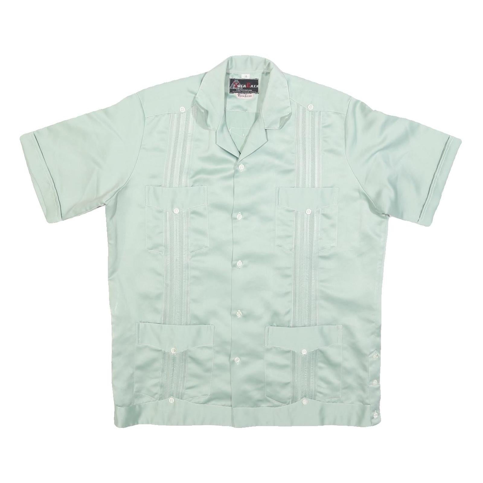 YUGA CHEN Mens Pale Green Shirt M Casual Short Sleeve Button-Up Polyester