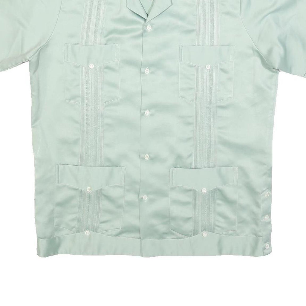 YUGA CHEN Mens Pale Green Shirt M Casual Short Sleeve Button-Up Polyester