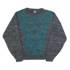 ATLANTIC TRADERS Mens Grey & Teal Patterned Acrylic Jumper Crew Neck Chunky Knit