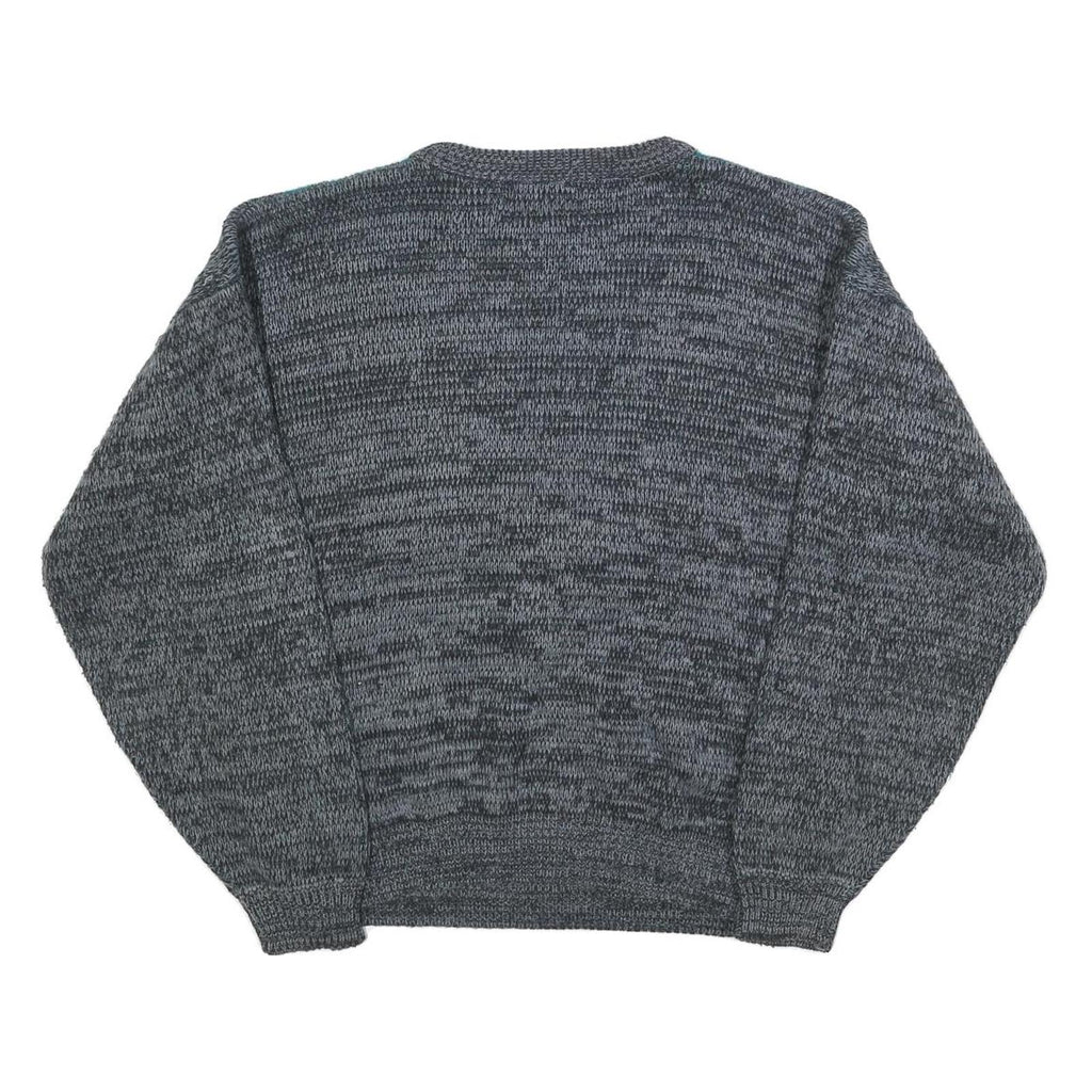 ATLANTIC TRADERS Mens Grey & Teal Patterned Acrylic Jumper Crew Neck Chunky Knit