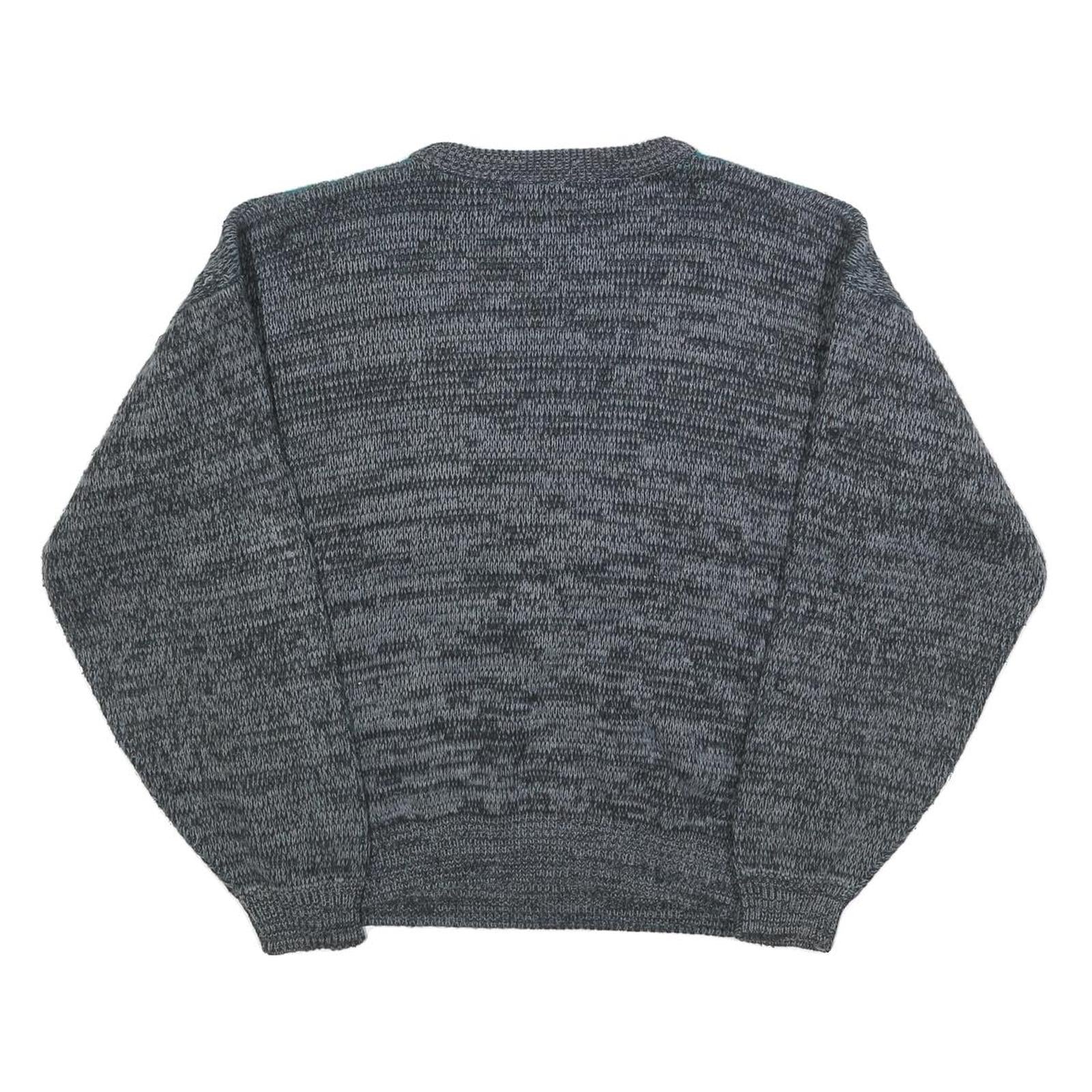 ATLANTIC TRADERS Mens Grey & Teal Patterned Acrylic Jumper Crew Neck Chunky Knit