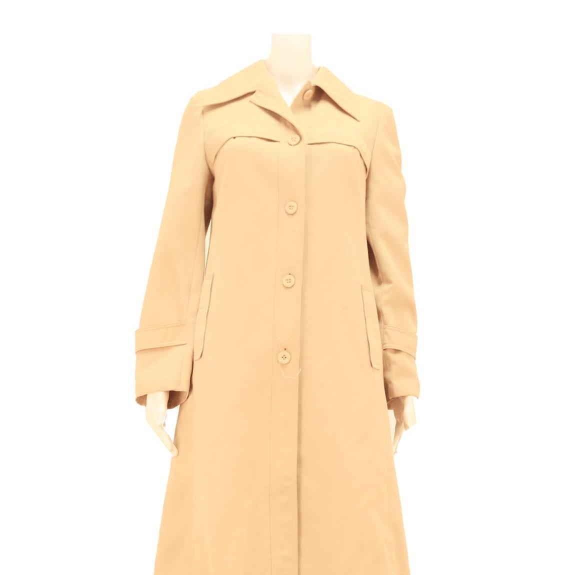 Womens Beige Button Closure Viscose Jacket Coat S Plain Long Sleeve Classic Fit