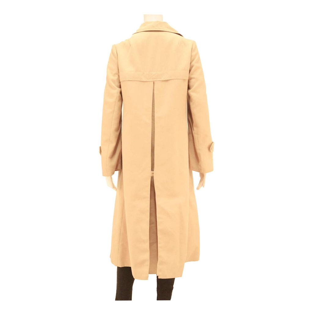 Womens Beige Button Closure Viscose Jacket Coat S Plain Long Sleeve Classic Fit