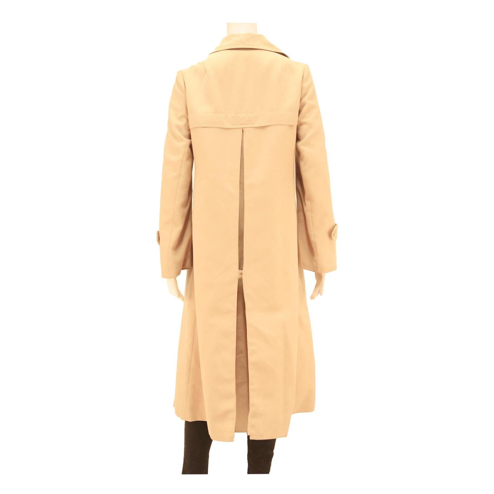 Womens Beige Button Closure Viscose Jacket Coat S Plain Long Sleeve Classic Fit